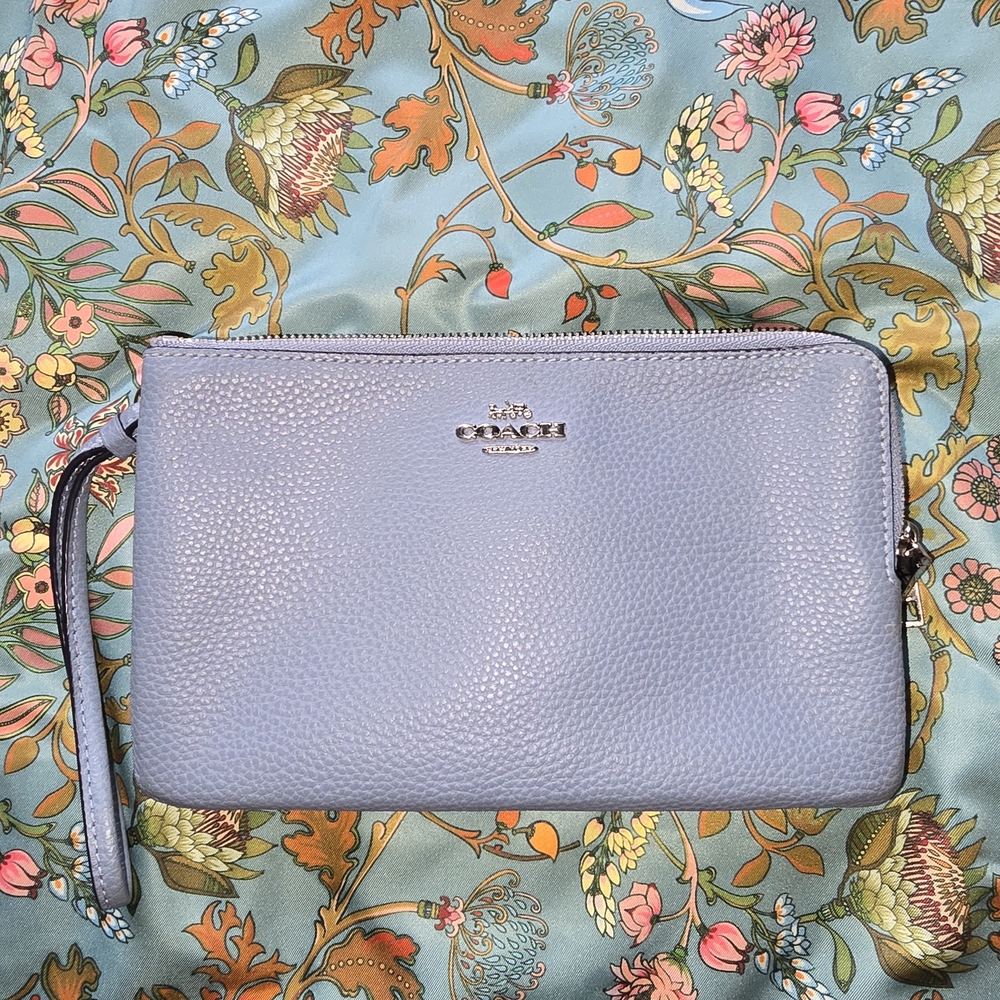 Coach Blue Large Leather Wristlet.
